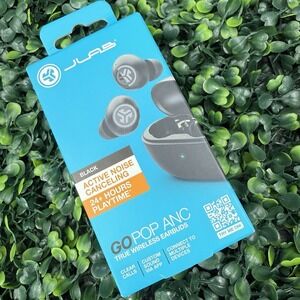 JLab Go Pop ANC True Wireless Earbuds Black Bluetooth Mic Charging Case